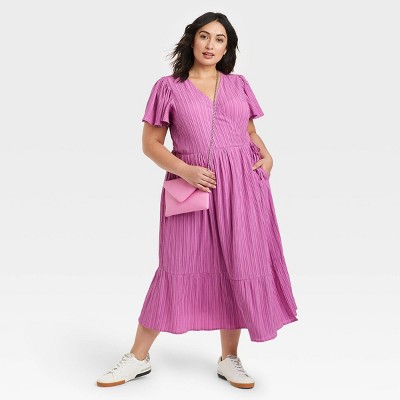 Women's Plus Size Flutter Short Sleeve Wrap Dress - A New Day™ Purple 1x :  Target